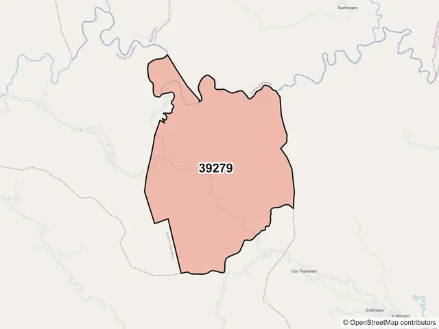 Mapa del código postal 39279, Tecoanapa, Guerrero