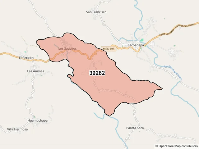 Mapa del código postal 39282, Tecoanapa, Guerrero