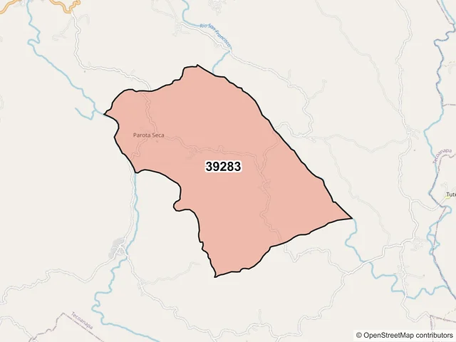 Mapa del código postal 39283, Tecoanapa, Guerrero