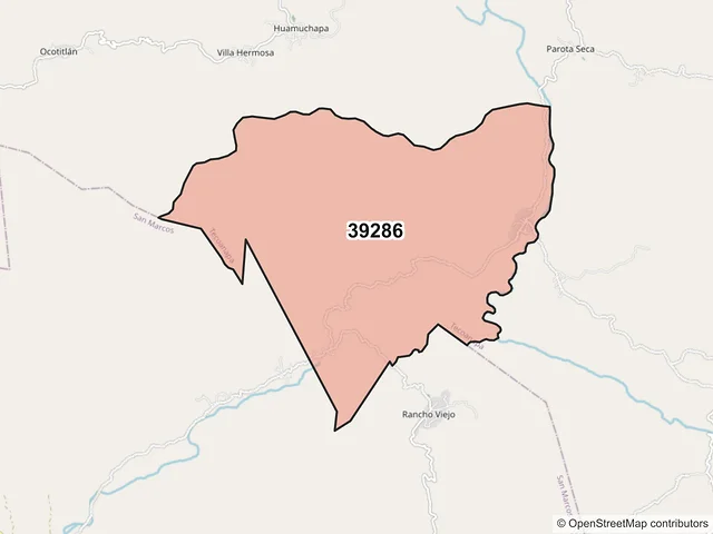 Mapa del código postal 39286, Tecoanapa, Guerrero