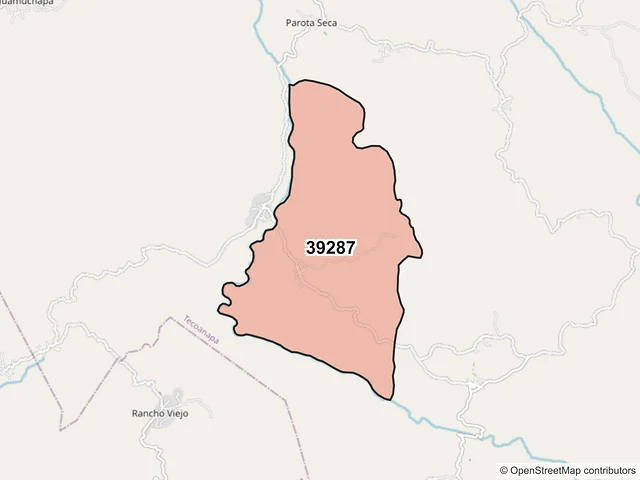 Mapa del código postal 39287, Tecoanapa, Guerrero
