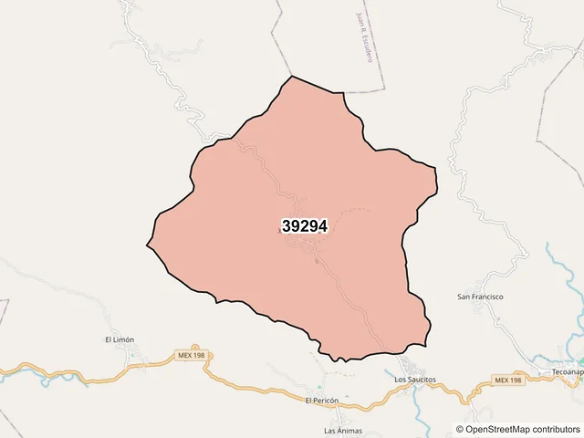 Mapa del código postal 39294, Tecoanapa, Guerrero