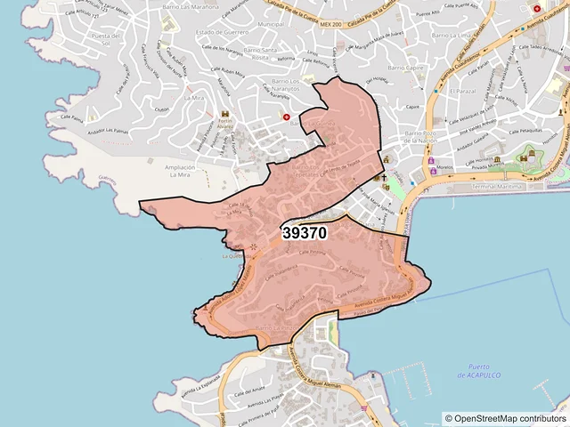 Mapa del código postal 39370, Acapulco de Juárez, Guerrero