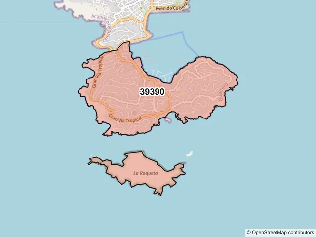 Mapa del código postal 39390, Acapulco de Juárez, Guerrero