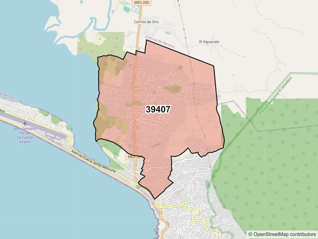Mapa del código postal 39407, Acapulco de Juárez, Guerrero