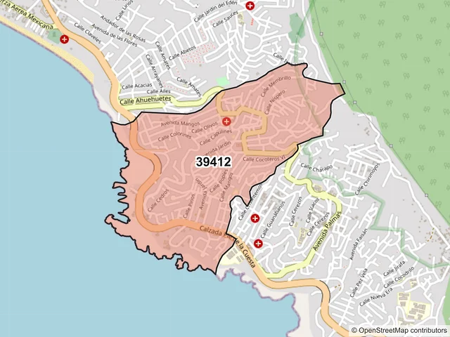 Mapa del código postal 39412, Acapulco de Juárez, Guerrero