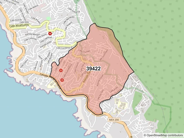Mapa del código postal 39422, Acapulco de Juárez, Guerrero