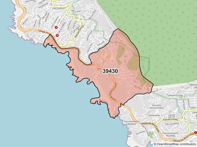 Mapa del código postal 39430, Acapulco de Juárez, Guerrero