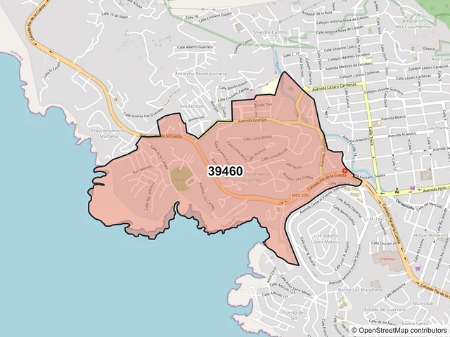 Mapa del código postal 39460, Acapulco de Juárez, Guerrero