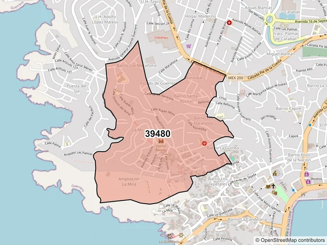 Mapa del código postal 39480, Acapulco de Juárez, Guerrero