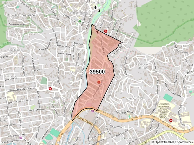 Mapa del código postal 39500, Acapulco de Juárez, Guerrero