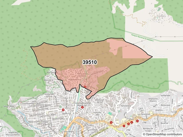 Mapa del código postal 39510, Acapulco de Juárez, Guerrero