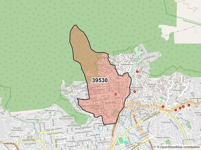 Mapa del código postal 39530, Acapulco de Juárez, Guerrero