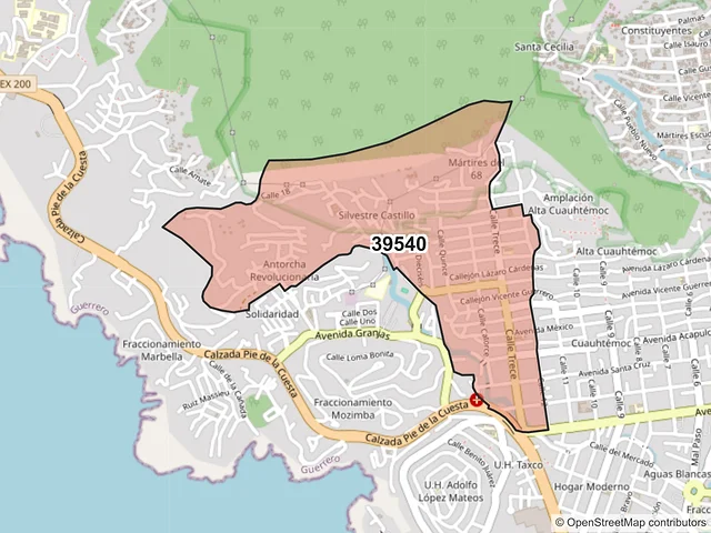 Mapa del código postal 39540, Acapulco de Juárez, Guerrero