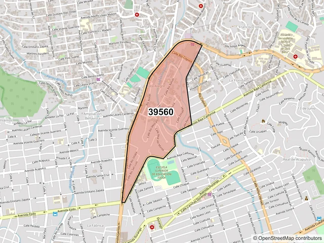 Mapa del código postal 39560, Acapulco de Juárez, Guerrero