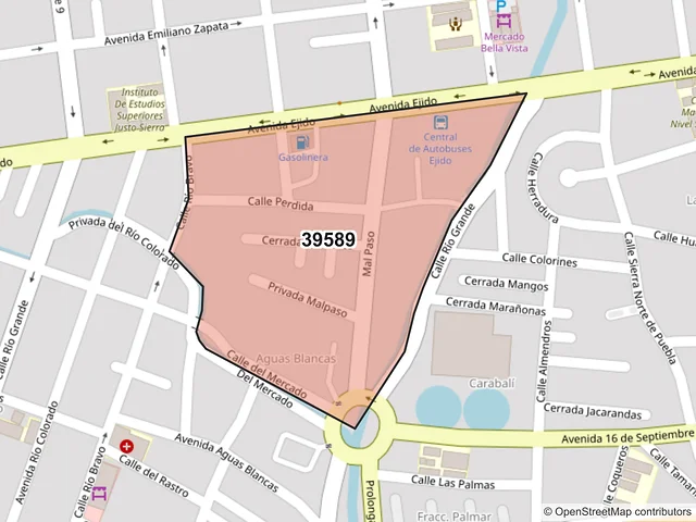 Mapa del código postal 39589, Acapulco de Juárez, Guerrero