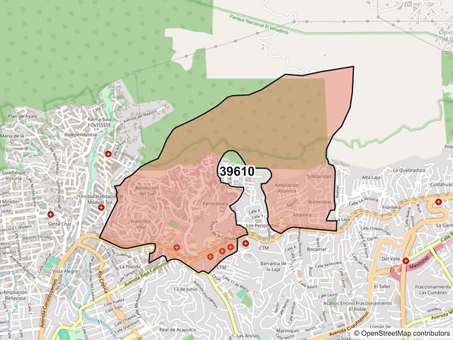 Mapa del código postal 39610, Acapulco de Juárez, Guerrero