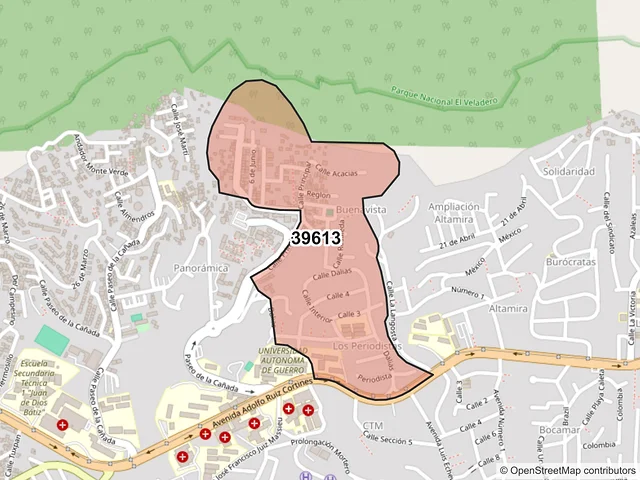 Mapa del código postal 39613, Acapulco de Juárez, Guerrero