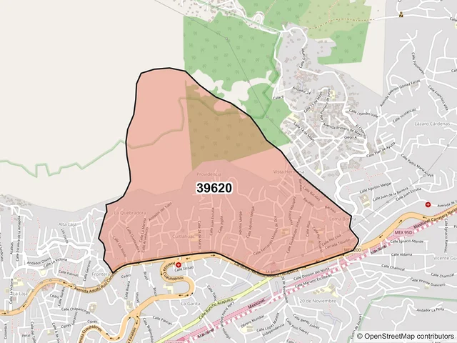 Mapa del código postal 39620, Acapulco de Juárez, Guerrero