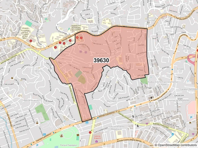 Mapa del código postal 39630, Acapulco de Juárez, Guerrero
