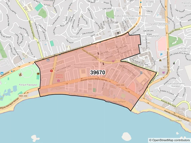 Mapa del código postal 39670, Acapulco de Juárez, Guerrero