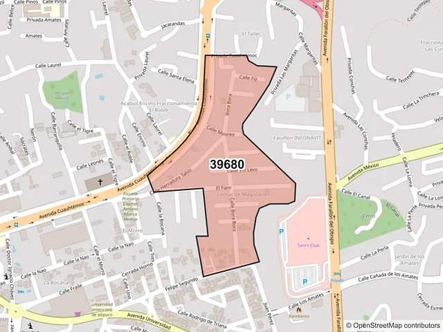 Mapa del código postal 39680, Acapulco de Juárez, Guerrero