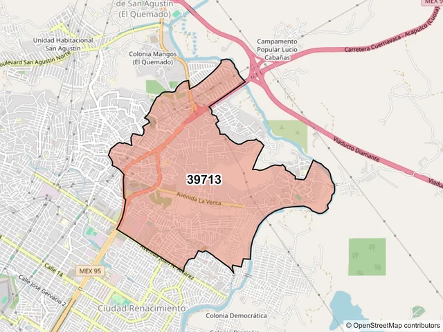 Mapa del código postal 39713, Acapulco de Juárez, Guerrero
