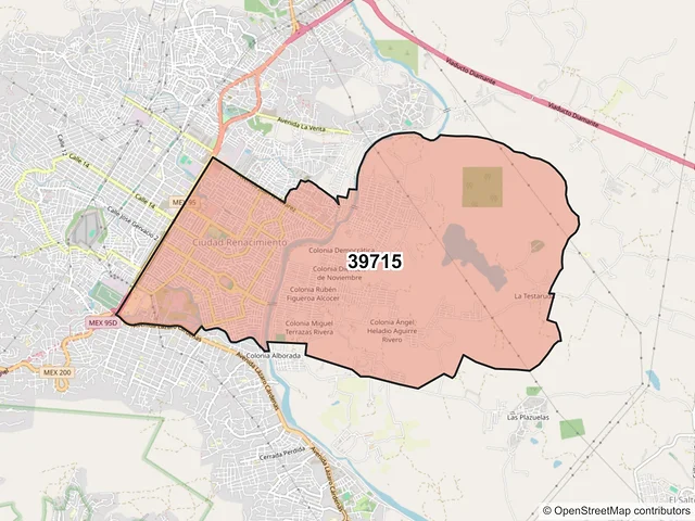 Mapa del código postal 39715, Acapulco de Juárez, Guerrero