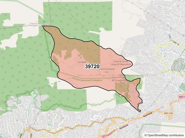 Mapa del código postal 39720, Acapulco de Juárez, Guerrero