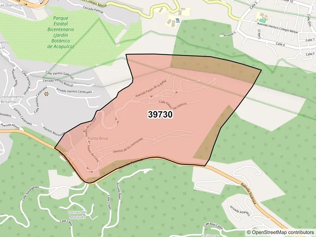 Mapa del código postal 39730, Acapulco de Juárez, Guerrero