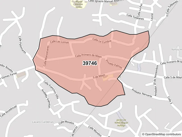 Mapa del código postal 39746, Acapulco de Juárez, Guerrero