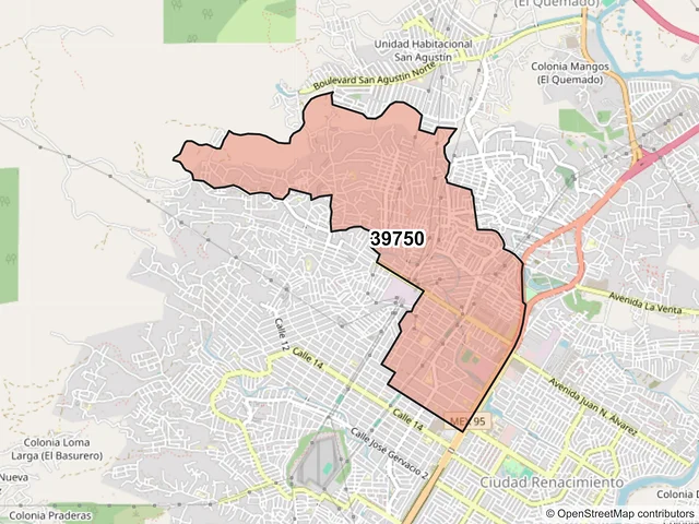 Mapa del código postal 39750, Acapulco de Juárez, Guerrero