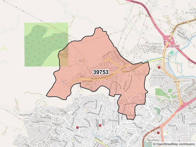 Mapa del código postal 39753, Acapulco de Juárez, Guerrero
