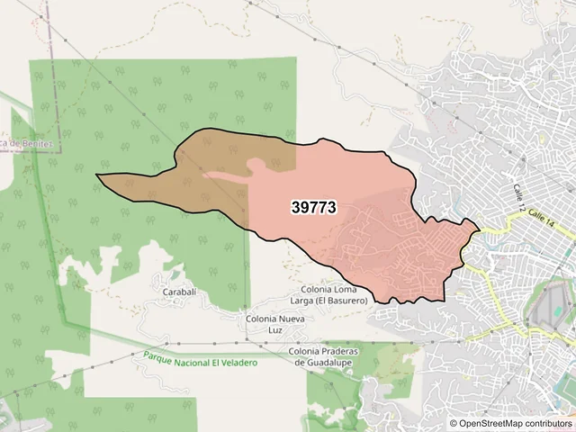 Mapa del código postal 39773, Acapulco de Juárez, Guerrero