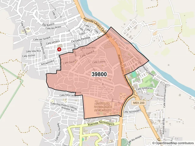 Mapa del código postal 39800, Acapulco de Juárez, Guerrero