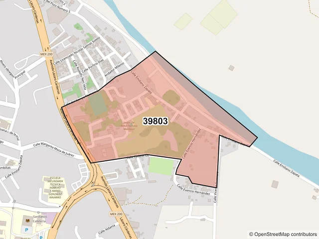Mapa del código postal 39803, Acapulco de Juárez, Guerrero