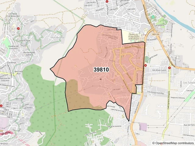 Mapa del código postal 39810, Acapulco de Juárez, Guerrero