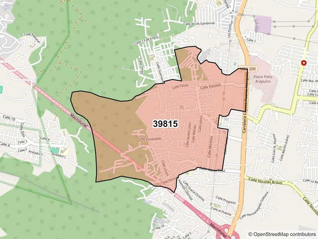 Mapa del código postal 39815, Acapulco de Juárez, Guerrero