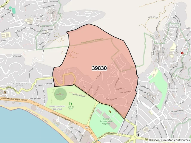 Mapa del código postal 39830, Acapulco de Juárez, Guerrero