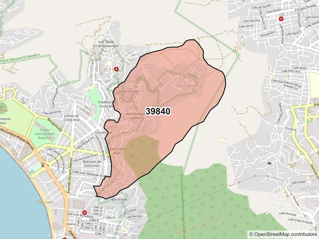 Mapa del código postal 39840, Acapulco de Juárez, Guerrero