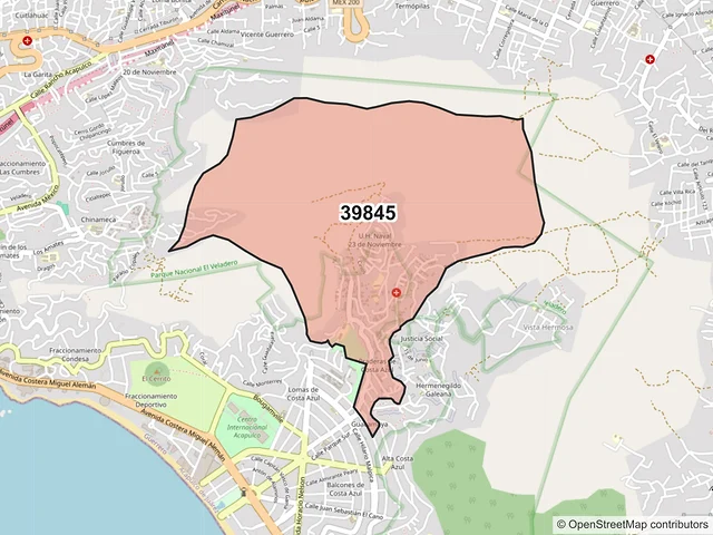 Mapa del código postal 39845, Acapulco de Juárez, Guerrero
