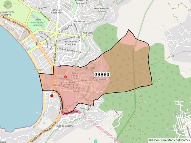 Mapa del código postal 39860, Acapulco de Juárez, Guerrero