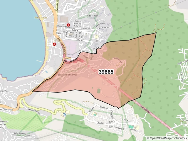 Mapa del código postal 39865, Acapulco de Juárez, Guerrero