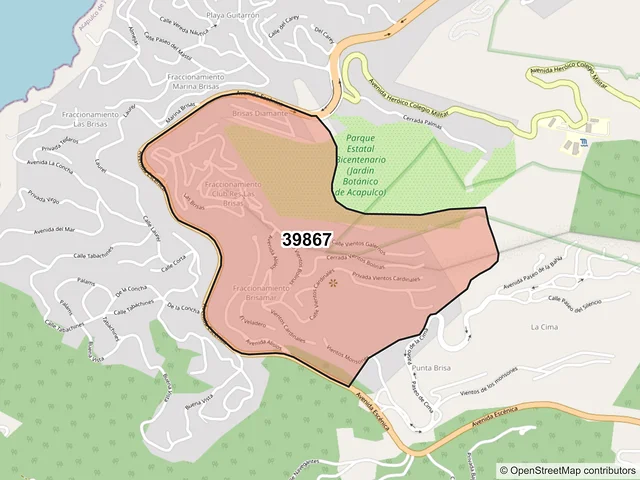 Mapa del código postal 39867, Acapulco de Juárez, Guerrero