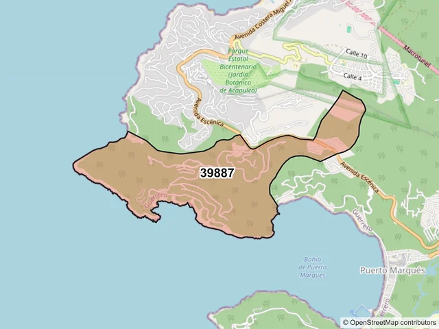 Mapa del código postal 39887, Acapulco de Juárez, Guerrero