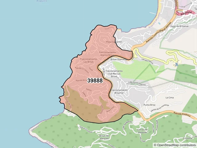 Mapa del código postal 39888, Acapulco de Juárez, Guerrero