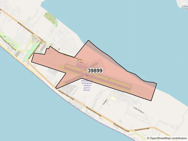 Mapa del código postal 39899, Acapulco de Juárez, Guerrero