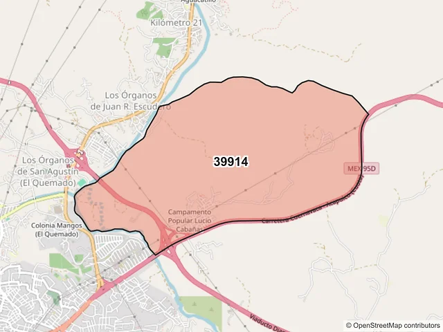Mapa del código postal 39914, Acapulco de Juárez, Guerrero