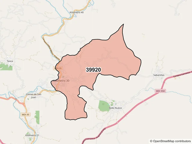 Mapa del código postal 39920, Acapulco de Juárez, Guerrero