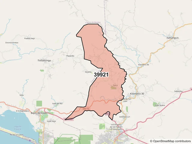 Mapa del código postal 39921, Acapulco de Juárez, Guerrero